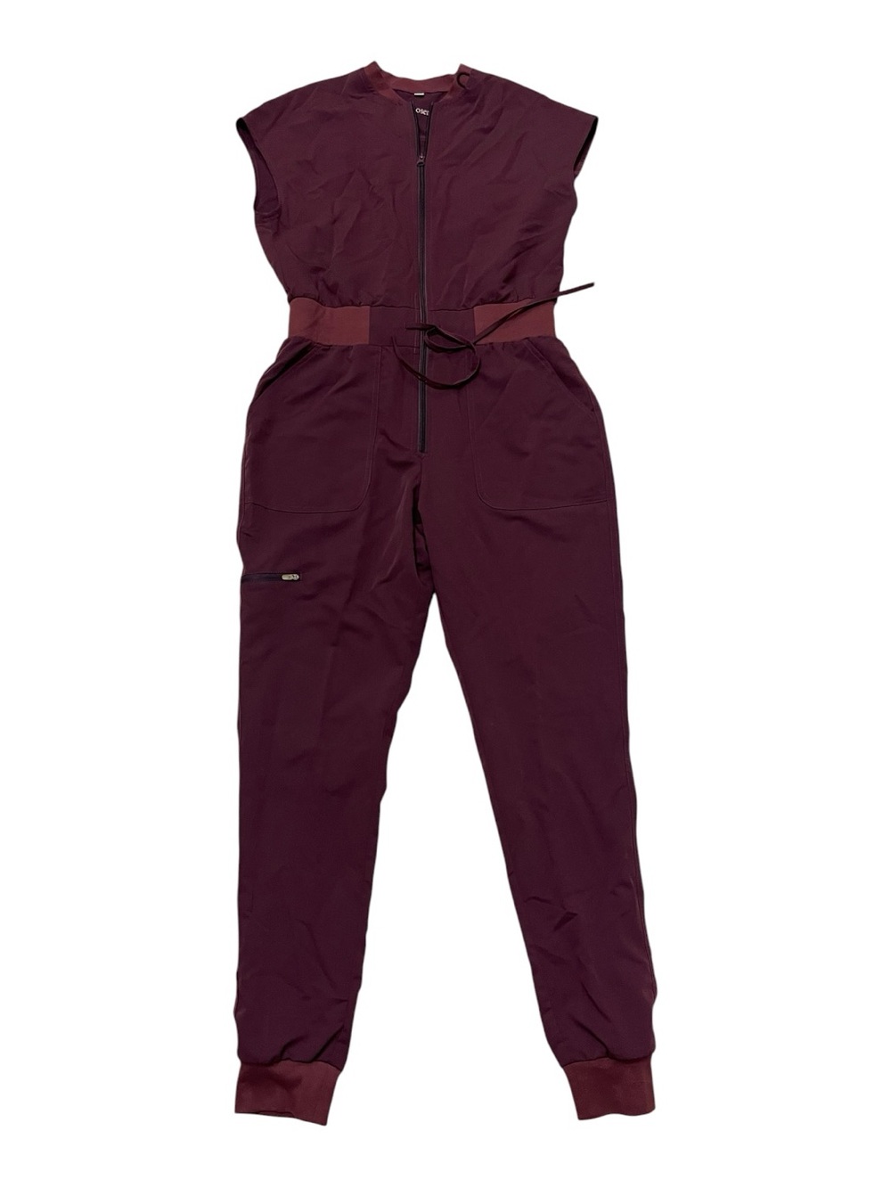 Sleeveless Burgundy Scrub Jumpsuit with Waist Tie